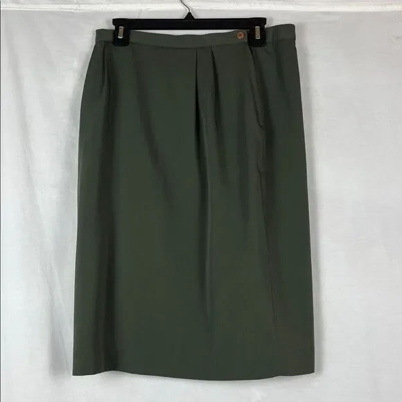 Vintage Kasper for ASL Dark Olive Green Military Style Women's Skirt Suit - Picture 9 of 10